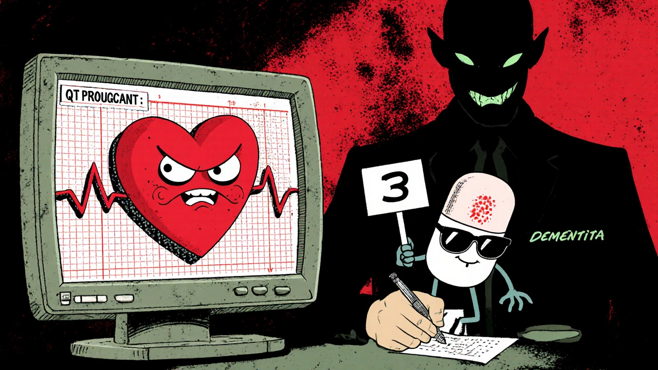 Cartoon heart on ECG monitor with stretched waveform, a smirking pill labeled &#039;3&#039; nearby, doctor ignoring the danger.