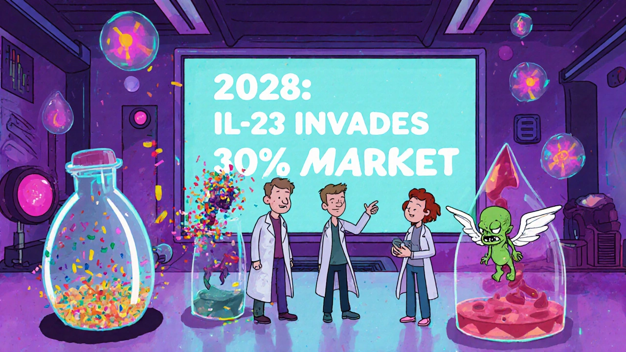 Scientists analyze glowing stool and blood samples that turn into patient avatars reacting to biologic treatments.