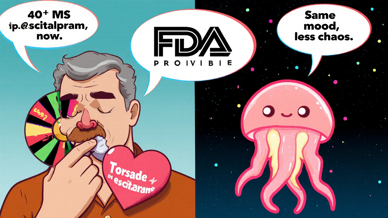 Split-screen: one man&#039;s heart becomes a roulette wheel, the other&#039;s turns into a calm jellyfish.