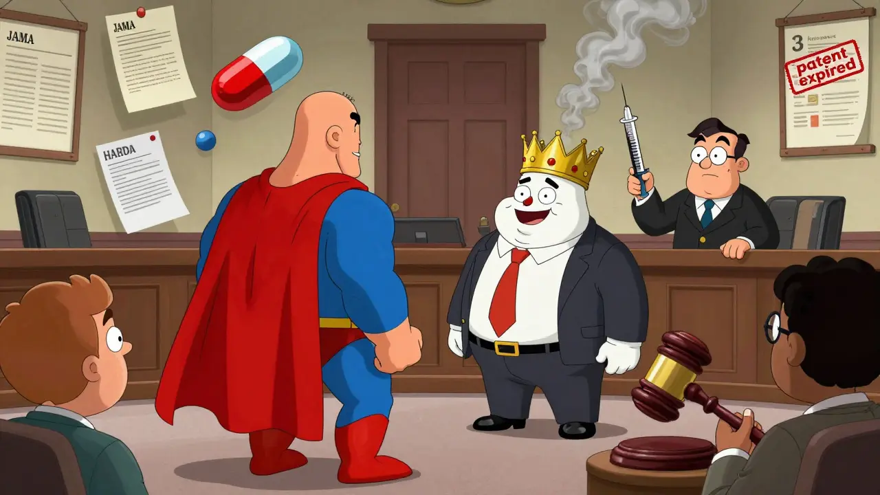 A superhero generic drug battles a money-crowned brand-name drug in an FDA courtroom filled with scientific studies.